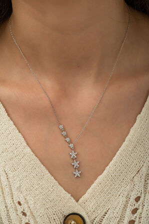 Kayan Yıldızlar Kolye Nano Zirkon Taşlı Rodyum Kaplama Gümüş