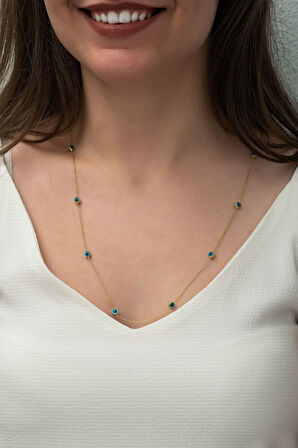 925 Ayar Altın Kaplama Mineli Nazar Göz Gümüş Kolye