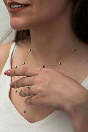 925 Ayar Altın Kaplama Mineli Nazar Göz Gümüş Kolye