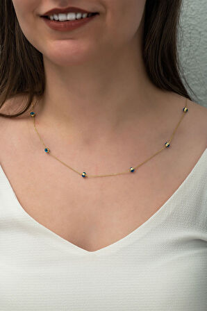 925 Ayar Altın Kaplama Mineli Nazar Göz Gümüş Kolye