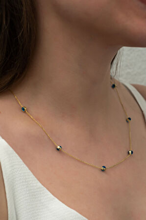 925 Ayar Altın Kaplama Mineli Nazar Göz Gümüş Kolye