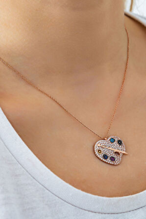 925 Ayar Rose Altın Kaplama Zirkon Taşlı Gümüş Palet Kolye