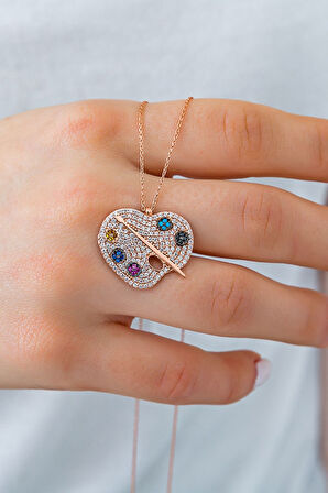 925 Ayar Rose Altın Kaplama Zirkon Taşlı Gümüş Palet Kolye