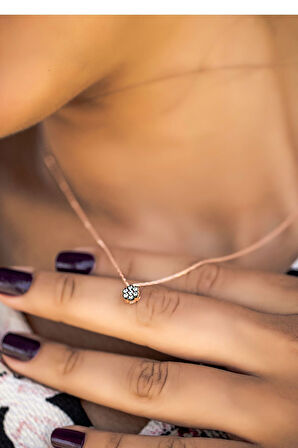 925 Ayar Rose Altın Kaplama Elmas Montür Gümüş Çiçek Kolye