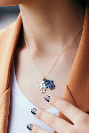 925 Ayar Gümüş Altın Kaplama Desenli Fatmaeli Kolye