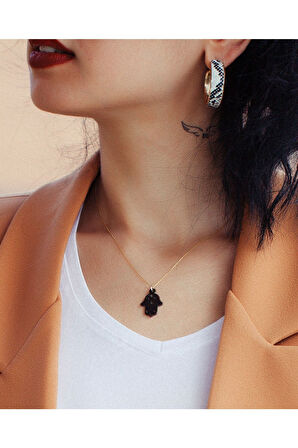 925 Ayar Gümüş Altın Kaplama Desenli Fatmaeli Kolye