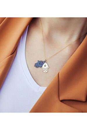 925 Ayar Gümüş Altın Kaplama Desenli Fatmaeli Kolye