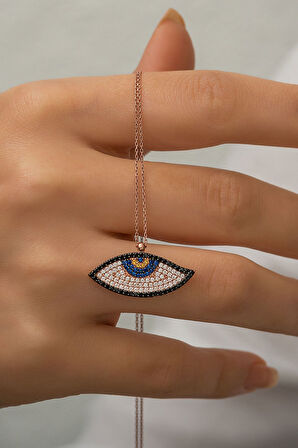 925 Ayar Gümüş Rose Altın Kaplama Göz Kolye