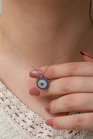 925 Ayar Rodyum Zirkon Taşlı Gümüş Nazar Kolye