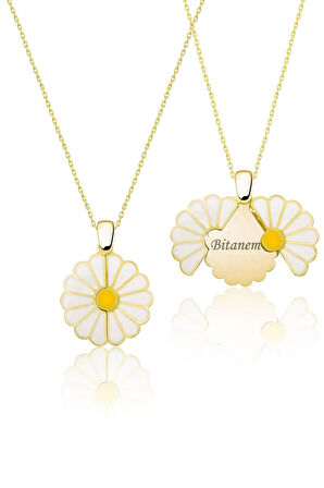 925 Ayar Gümüş Açılır Kapanır Bitanem Yazılı Papatya Kolye Parfüm Hediyeli