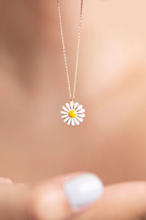 925 Ayar Gümüş Mineli Papatya Kolye Parfüm Hediyeli