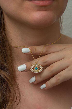 925 Ayar Altın Kaplama Zirkon Taşlı Gümüş Göz Kolye