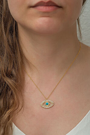 925 Ayar Altın Kaplama Zirkon Taşlı Gümüş Göz Kolye