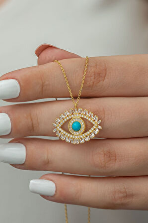 925 Ayar Altın Kaplama Zirkon Taşlı Gümüş Göz Kolye