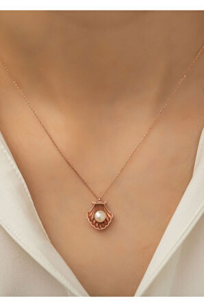 925 Ayar Gümüş Incili Istiridye Kolye