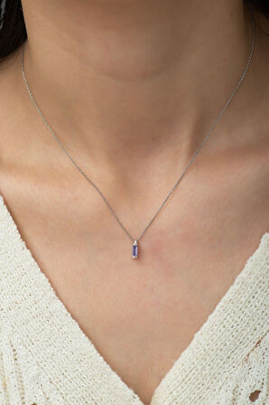 925 Ayar Dikdörtgen Mavi Tektaş Gümüş Kolye