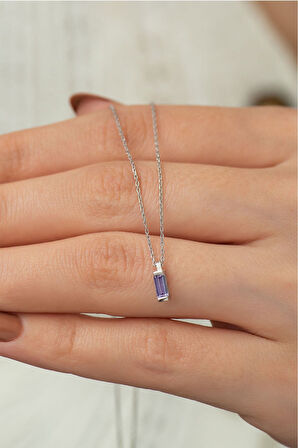 925 Ayar Dikdörtgen Mavi Tektaş Gümüş Kolye