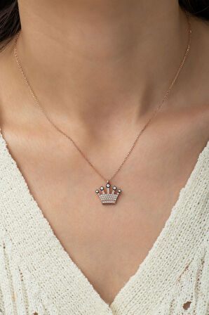 925 Ayar Gümüş Kraliçe Tacı Kolye Rose Altın Kaplama