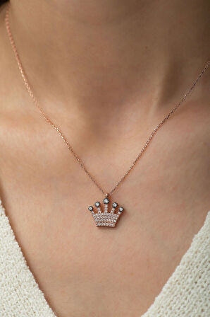 925 Ayar Gümüş Kraliçe Tacı Kolye Rose Altın Kaplama