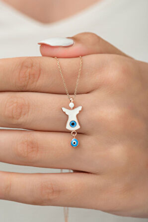 925 Ayar Rose Altın Kaplama Mineli Gümüş Melek Kadın Kolye