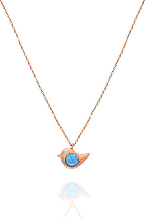 925 Ayar Opal Taşlı Gümüş Kuş Kolye