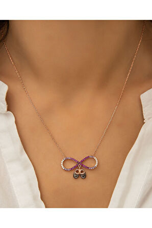 Zirkon Taşlı Bebek Ayağı Gümüş Sonsuzluk Kolye 925 Ayar