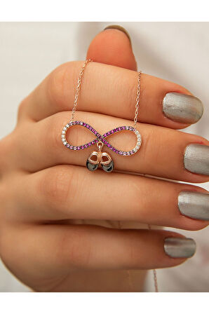 Zirkon Taşlı Bebek Ayağı Gümüş Sonsuzluk Kolye 925 Ayar