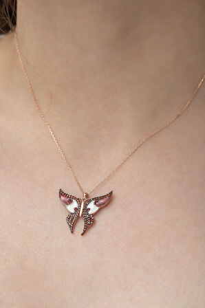 925 Ayar Zirkon Taşlı Gümüş Kelebek Kolye