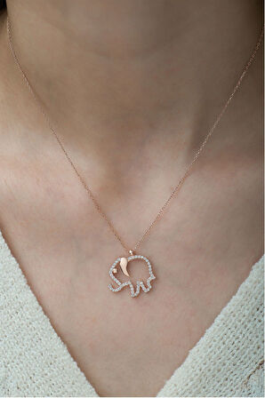 925 Ayar Zirkon Taşlı Gümüş Fil Kolye