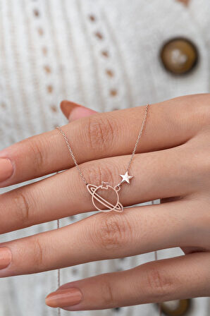 Orta Boy Gezegen Kolye Rose Altın Kaplama 925 Ayar Gümüş Uvps100862