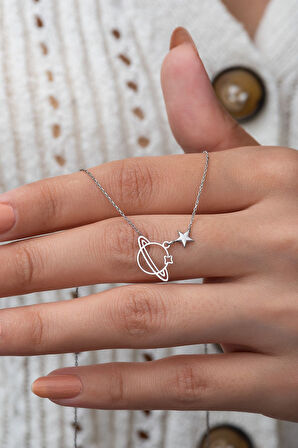 Kadın Gümüş Rodyum Kaplama Gümüş Gezegen Kolye Uvps100866 925 Ayar