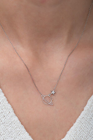 Kadın Gümüş Rodyum Kaplama Gümüş Gezegen Kolye Uvps100866 925 Ayar