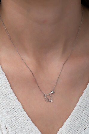 Kadın Gümüş Rodyum Kaplama Gümüş Gezegen Kolye Uvps100866 925 Ayar