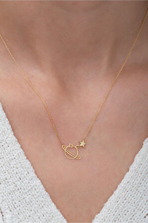 Mini Gezegen Kolye 14 Ayar Altın Kaplama 925 Ayar Gümüş Uvps100867