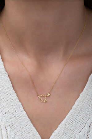 Mini Gezegen Kolye 14 Ayar Altın Kaplama 925 Ayar Gümüş Uvps100867