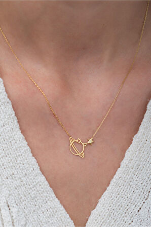 Orta Boy Gezegen Kolye 14 Ayar Altın Kaplama 925 Ayar Gümüş Uvps100868