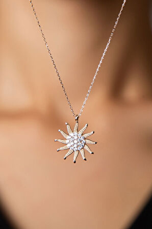 925 Ayar Rose Altın Kaplama Zirkon Taşlı Gümüş Güneş Kolye