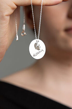 Kadın Atatürk İmzalı 925 Ayar Gümüş Kolye