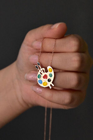 925 Ayar Gümüş Renkli Mineli Palet Kolye