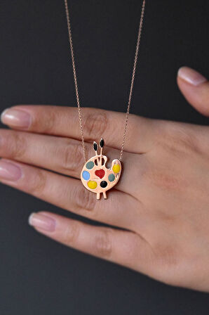 925 Ayar Gümüş Renkli Mineli Palet Kolye