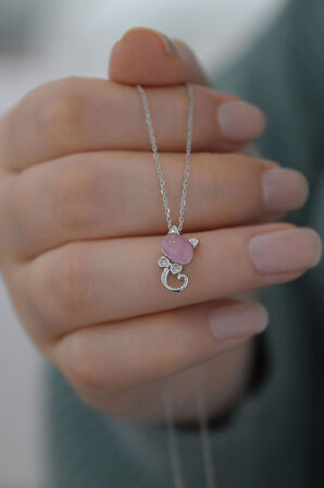 925 Ayar Rodyum Kaplama Gümüş Kedi Kolye