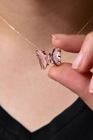 925 Ayar Gümüş Nano Ay Taşı Yeşil Kelebek Kolye