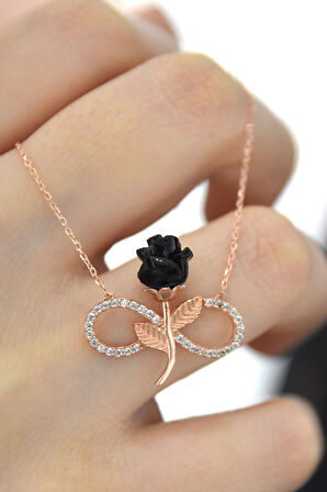 925 Ayar Gümüş Sonsuzluk Siyah Gül Kolye