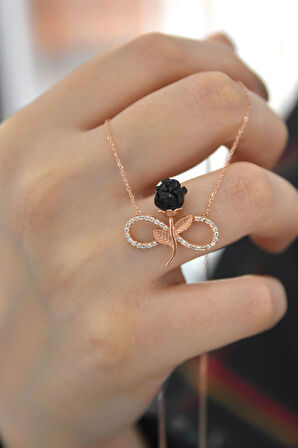 925 Ayar Gümüş Sonsuzluk Siyah Gül Kolye