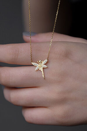 925 Ayar Altın Kaplama Melek Gümüş Kolye