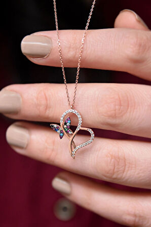 925 Ayar Mix Zirkon Taşlı Kalp Sonsuzluk Gümüş Kolye