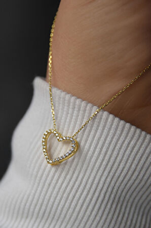 925 Ayar Gümüş Gold Kaplama Montür Kalp Kolye