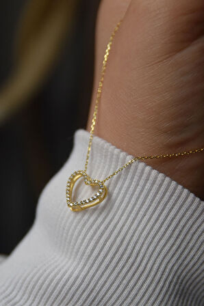 925 Ayar Gümüş Gold Kaplama Montür Kalp Kolye