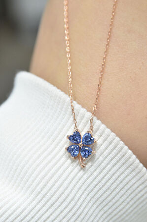 925 Ayar Gümüş Tanzanit Yonca Kolye