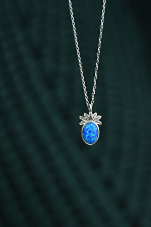 925 Ayar Gümüş Rodyum Kaplama Turkuaz Opal Taşlı Ananas Kolye